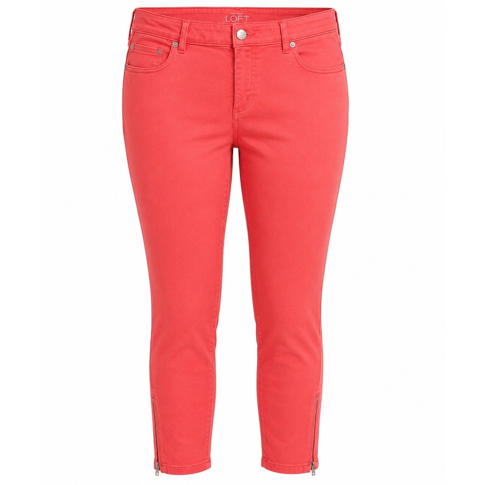 Ann Taylor LOFT Curvy Skinny Ankle Pants Coral Red Size 16 Zipper Hem Stretch